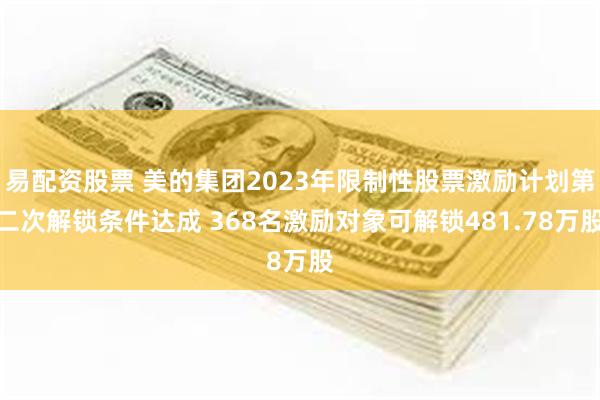 易配资股票 美的集团2023年限制性股票激励计划第二次解锁条件达成 368名激励对象可解锁481.78万股